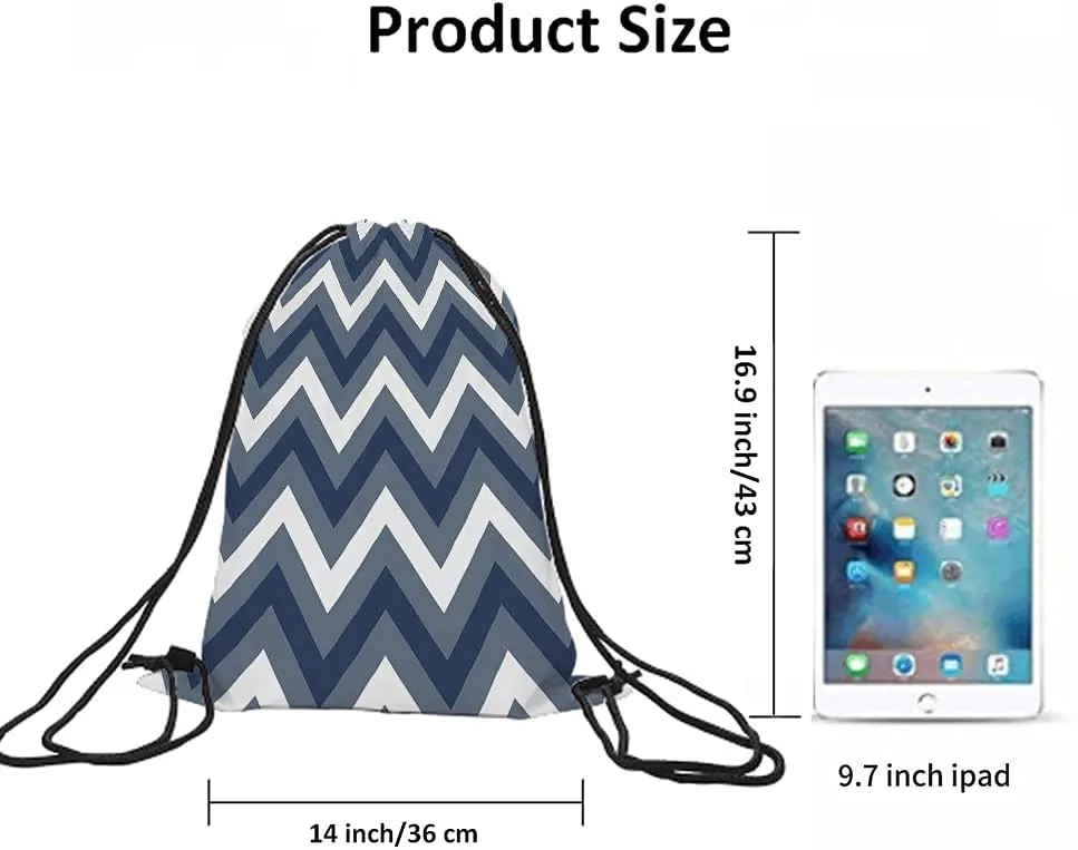 Chevron Pattern Drawstring Bags Backpack Bag Colored White Dark Gray Stripes Art Geometric Modern Chic Sport Gym Sack Drawstring Bag String Bag Yoga Bag for Men Women