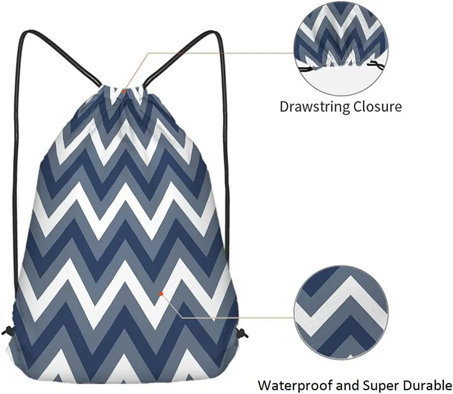 Chevron Pattern Drawstring Bags Backpack Bag Colored White Dark Gray Stripes Art Geometric Modern Chic Sport Gym Sack Drawstring Bag String Bag Yoga Bag for Men Women