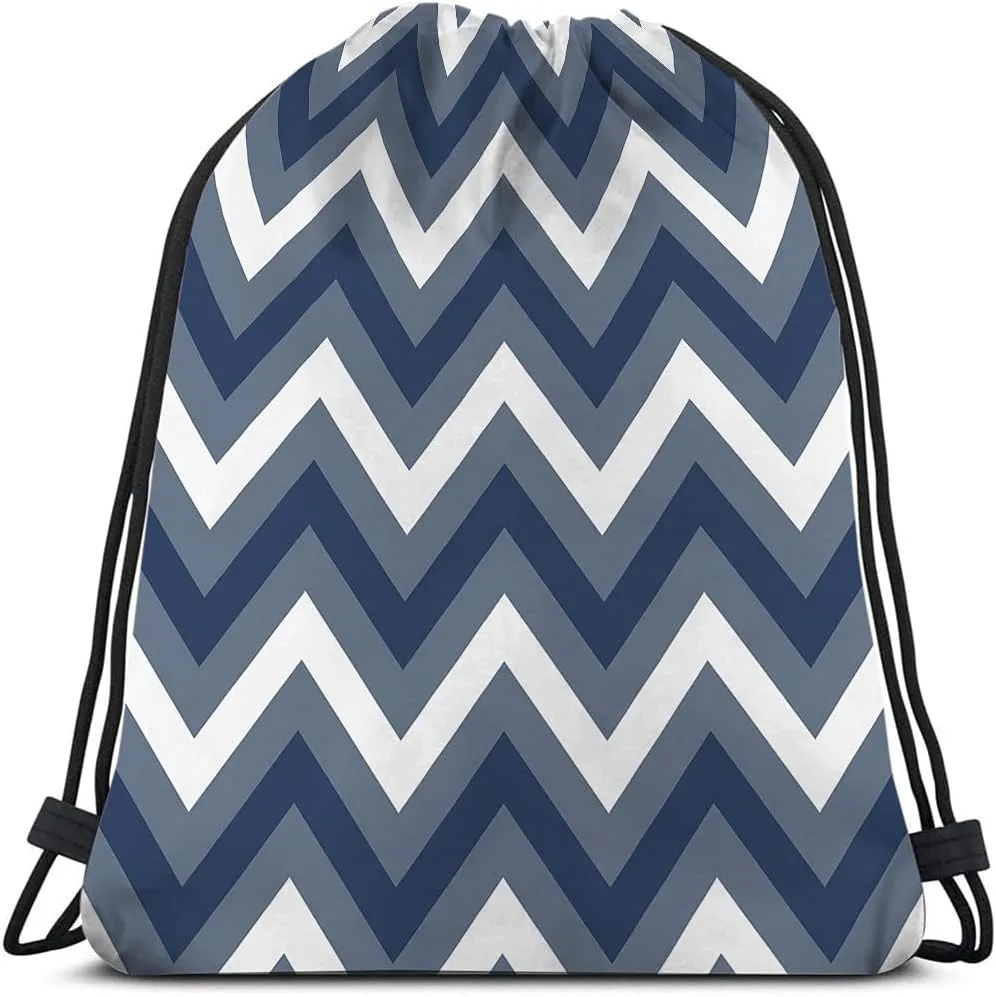 Chevron Pattern Drawstring Bags Backpack Bag Colored White Dark Gray Stripes Art Geometric Modern Chic Sport Gym Sack Drawstring Bag String Bag Yoga Bag for Men Women