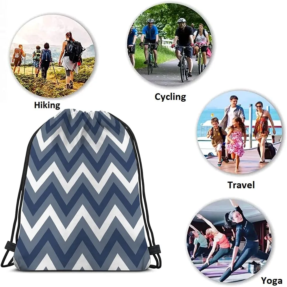 Chevron Pattern Drawstring Bags Backpack Bag Colored White Dark Gray Stripes Art Geometric Modern Chic Sport Gym Sack Drawstring Bag String Bag Yoga Bag for Men Women