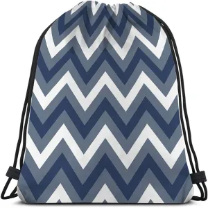Chevron Pattern Drawstring Bags Backpack Bag Colored White Dark Gray Stripes Art Geometric Modern Chic Sport Gym Sack Drawstring Bag String Bag Yoga Bag for Men Women