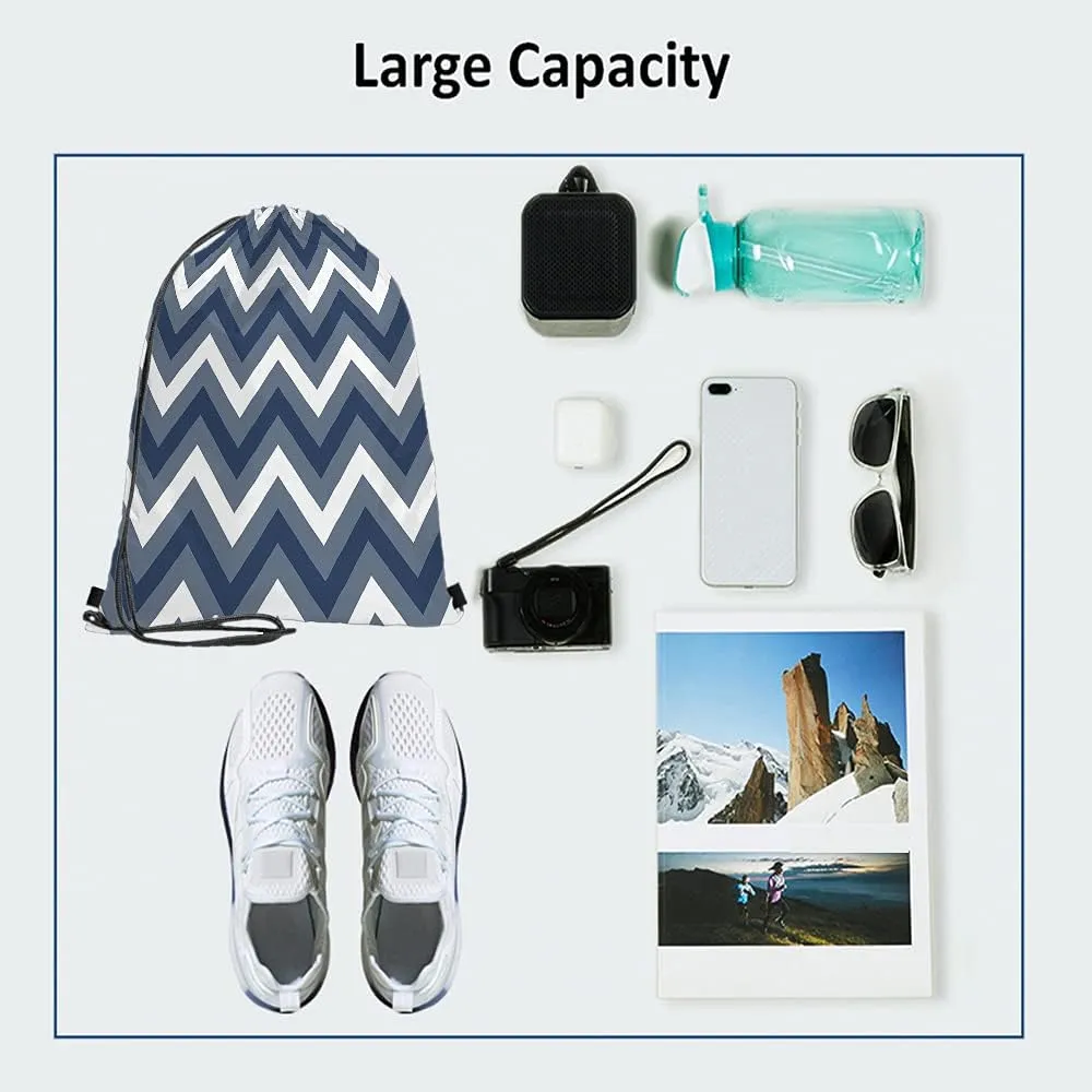 Chevron Pattern Drawstring Bags Backpack Bag Colored White Dark Gray Stripes Art Geometric Modern Chic Sport Gym Sack Drawstring Bag String Bag Yoga Bag for Men Women