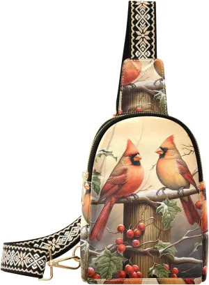 Christmas Red Bird Sling Bag for Women Fanny Packs for Women Small Leather Fanny Pack Crossbody Bags Fashion Waist Packs Chest Bag for Travel 21341986