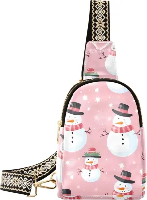Christmas Snowman Sling Bag for Women Fanny Packs for Women Small Leather Fanny Pack Crossbody Bags Fashion Waist Packs Chest Bag for Travel 21341219