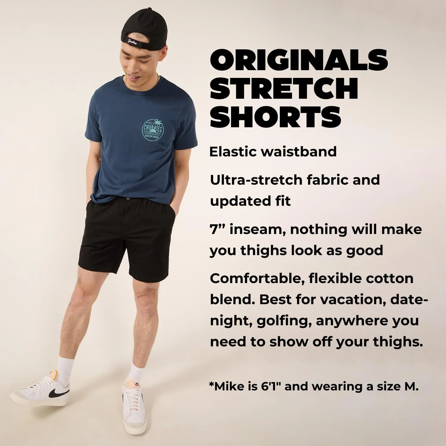 Chubbies Chino Shorts Men 7 Inch - Mens Shorts Casual with Elastic Waistband, Side and Back Pockets, Stretch Cotton Blend