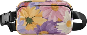 Colorful Daisy Floral Purple Waterproof Fanny Packs for Women Everywhere Belt Bag Neon Waist Pouches for Men