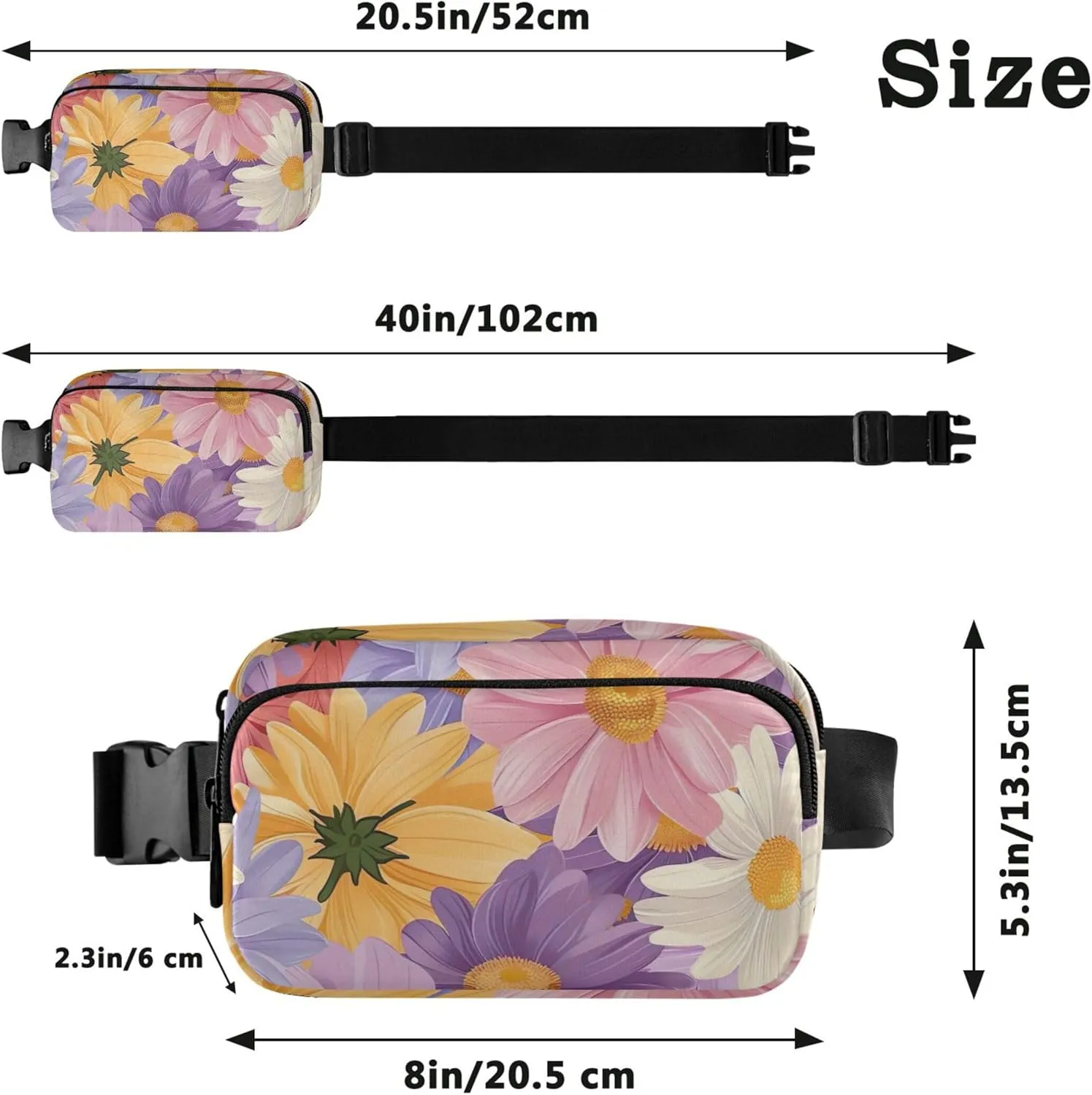 Colorful Daisy Floral Purple Waterproof Fanny Packs for Women Everywhere Belt Bag Neon Waist Pouches for Men