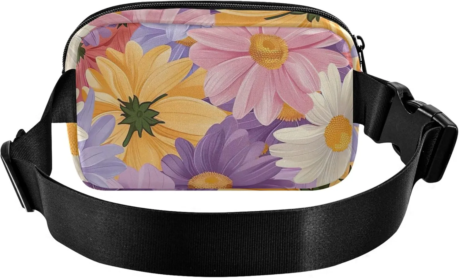 Colorful Daisy Floral Purple Waterproof Fanny Packs for Women Everywhere Belt Bag Neon Waist Pouches for Men