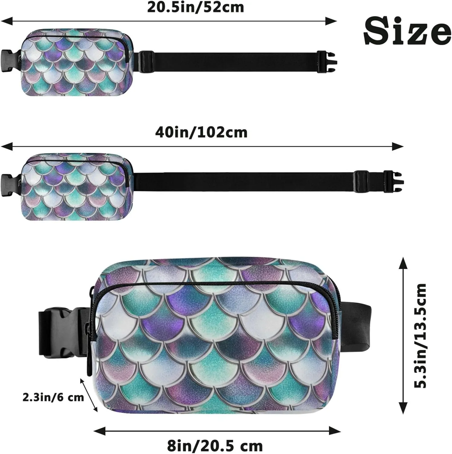 Colorful Scales Turquoise Fanny Pack for Women Waterproof Hip Pack Belt Pouch Cute Waist Pouches for Men