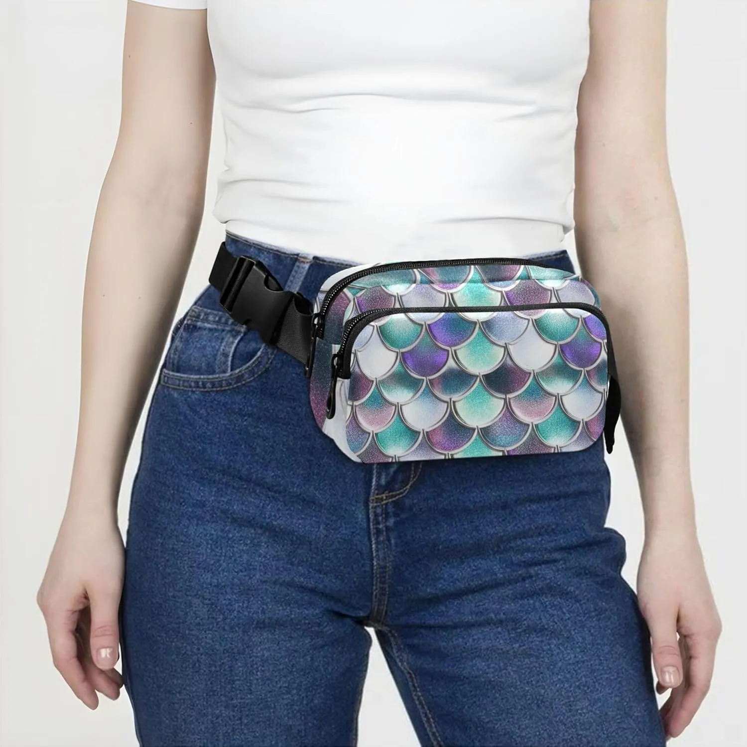 Colorful Scales Turquoise Fanny Pack for Women Waterproof Hip Pack Belt Pouch Cute Waist Pouches for Men