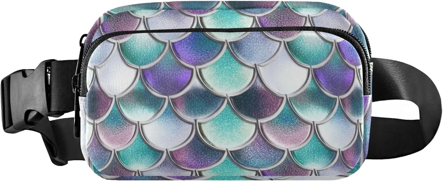 Colorful Scales Turquoise Fanny Pack for Women Waterproof Hip Pack Belt Pouch Cute Waist Pouches for Men