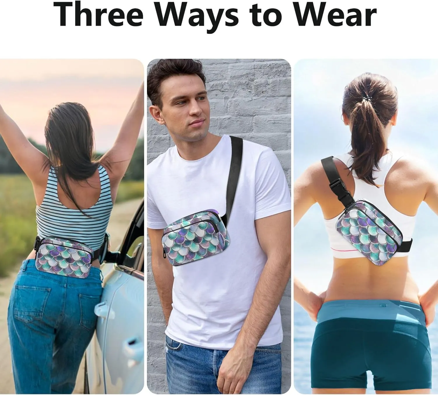 Colorful Scales Turquoise Fanny Pack for Women Waterproof Hip Pack Belt Pouch Cute Waist Pouches for Men