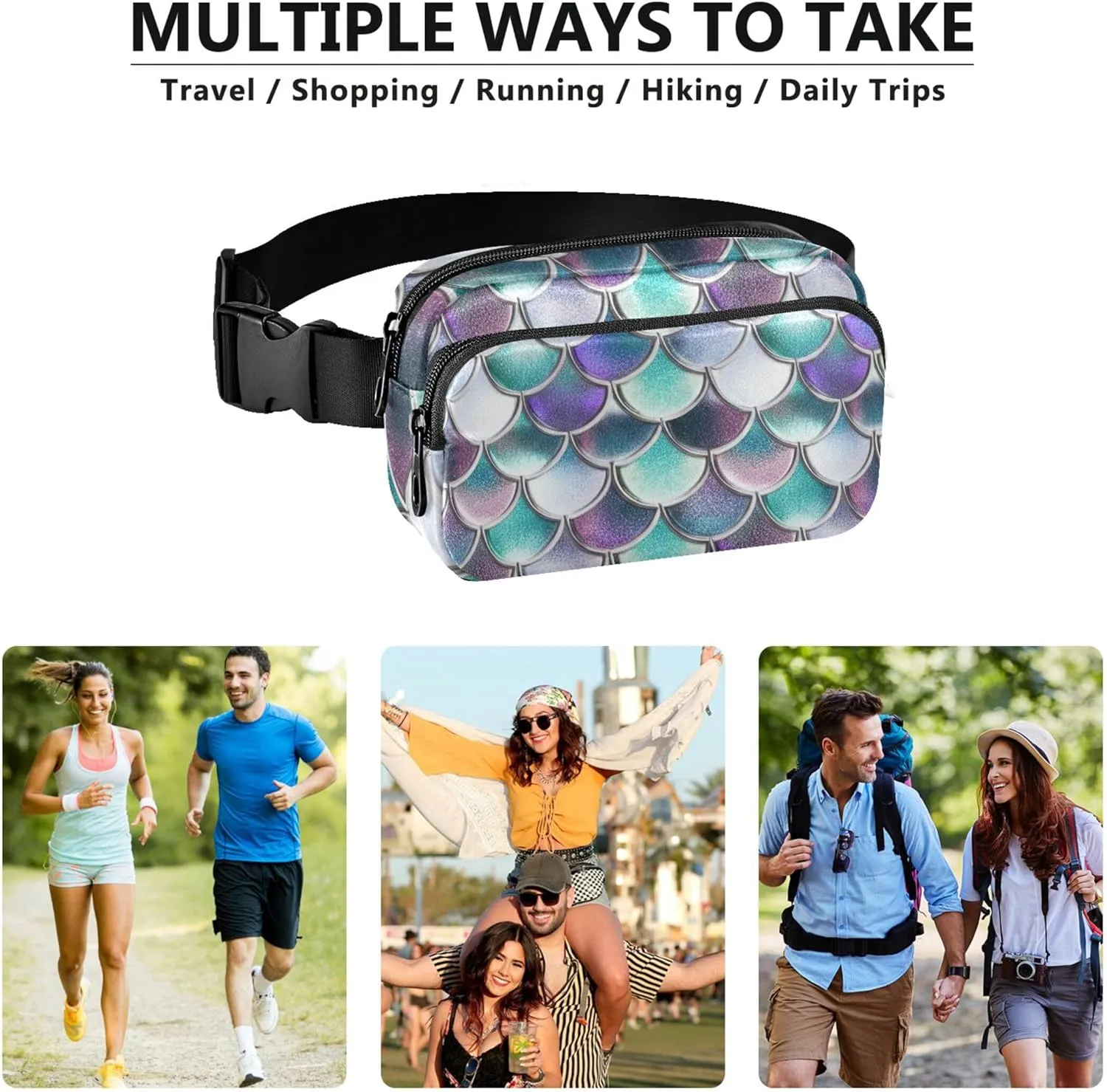 Colorful Scales Turquoise Fanny Pack for Women Waterproof Hip Pack Belt Pouch Cute Waist Pouches for Men