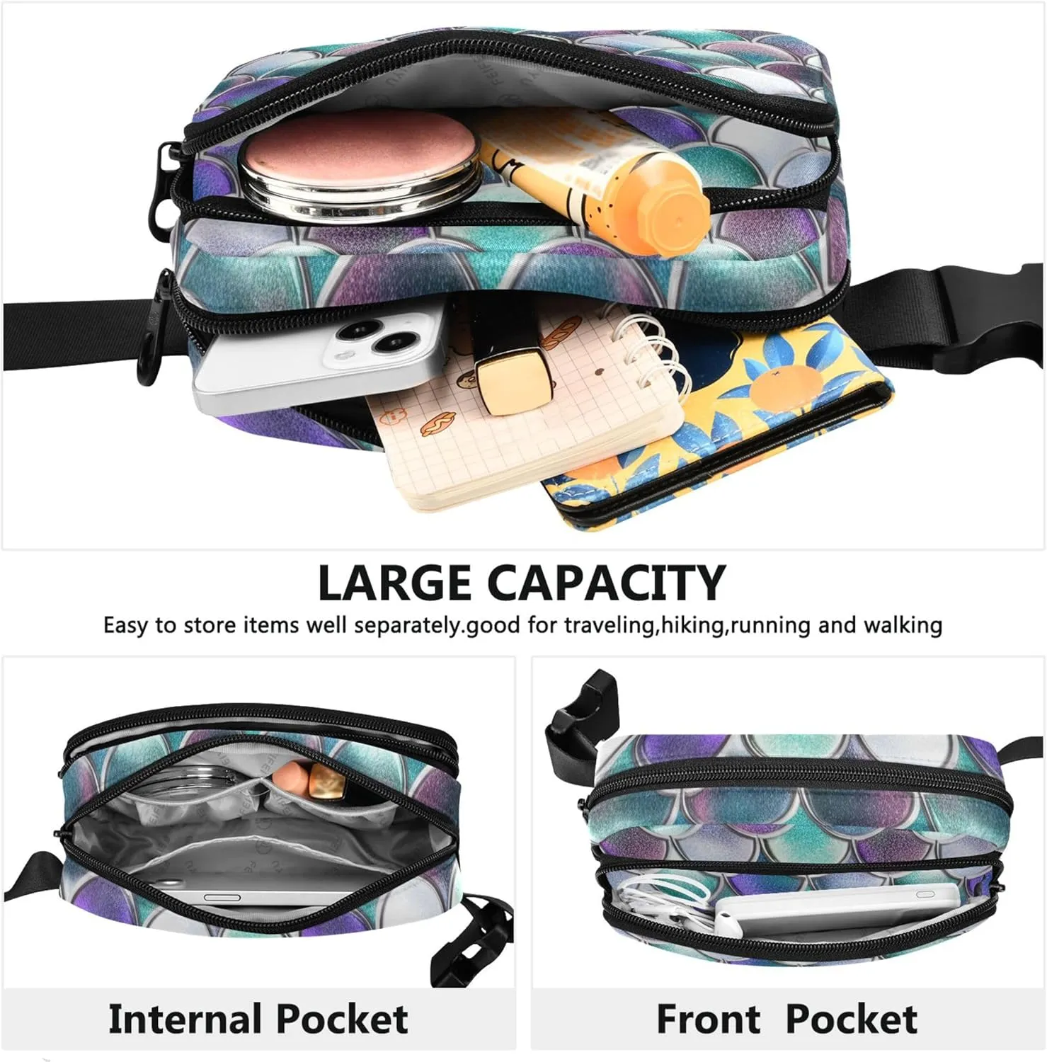 Colorful Scales Turquoise Fanny Pack for Women Waterproof Hip Pack Belt Pouch Cute Waist Pouches for Men