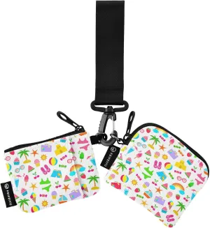 Colorful Summer Pattern Small Wallet for Women Portable Wristlet Keychain Coin Purse with 2 Zipper Pouches
