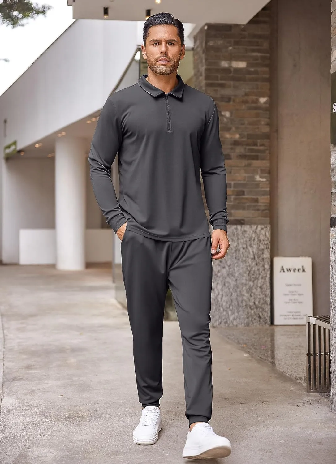 COOFANDY Men's Tracksuit 2 Piece Quarter Zip Polo Athletic Sweatsuits Casual Running Jogging Sport Suit Sets