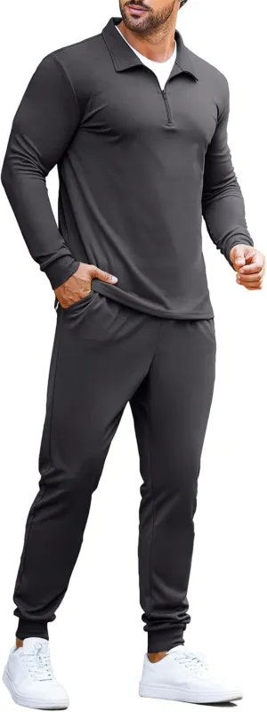 COOFANDY Men's Tracksuit 2 Piece Quarter Zip Polo Athletic Sweatsuits Casual Running Jogging Sport Suit Sets