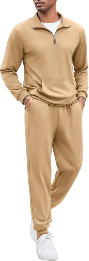 COOFANDY Men's Tracksuit 2 Piece Quarter Zip Sweatsuit Sets Casual Athletic Running Jogging Suits
