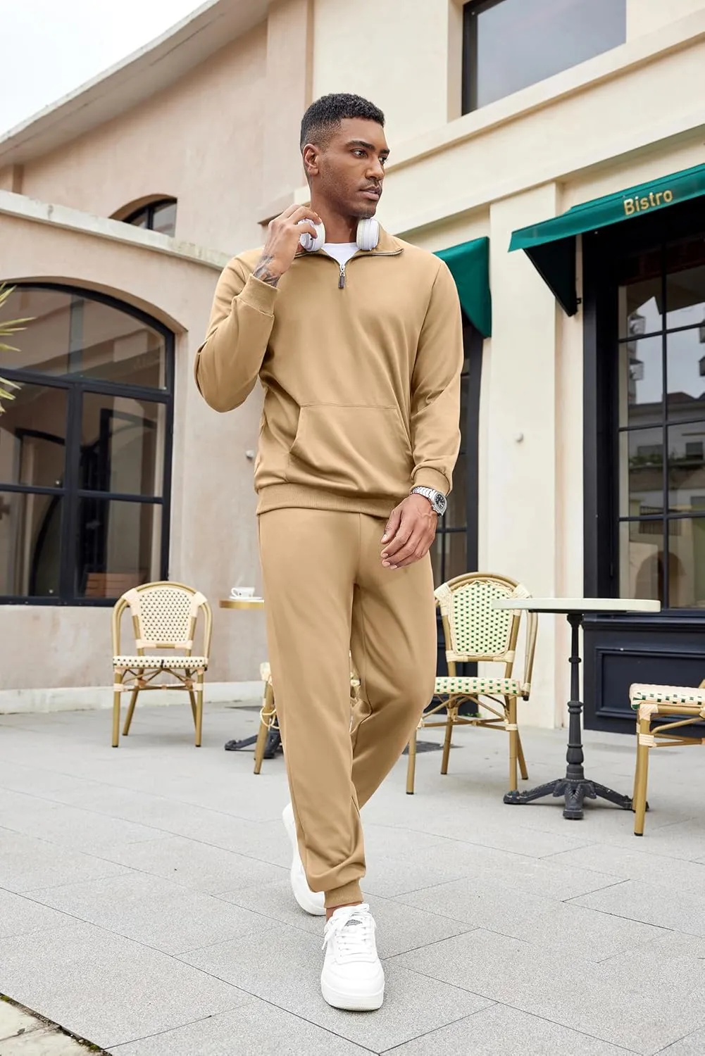 COOFANDY Men's Tracksuit 2 Piece Quarter Zip Sweatsuit Sets Casual Athletic Running Jogging Suits