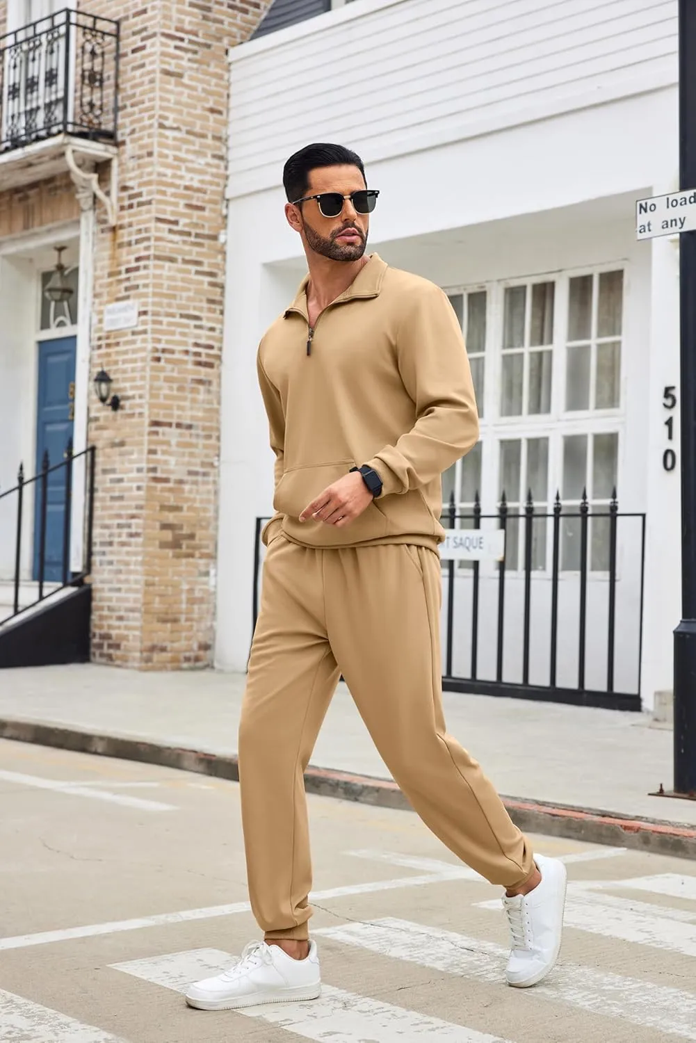 COOFANDY Men's Tracksuit 2 Piece Quarter Zip Sweatsuit Sets Casual Athletic Running Jogging Suits