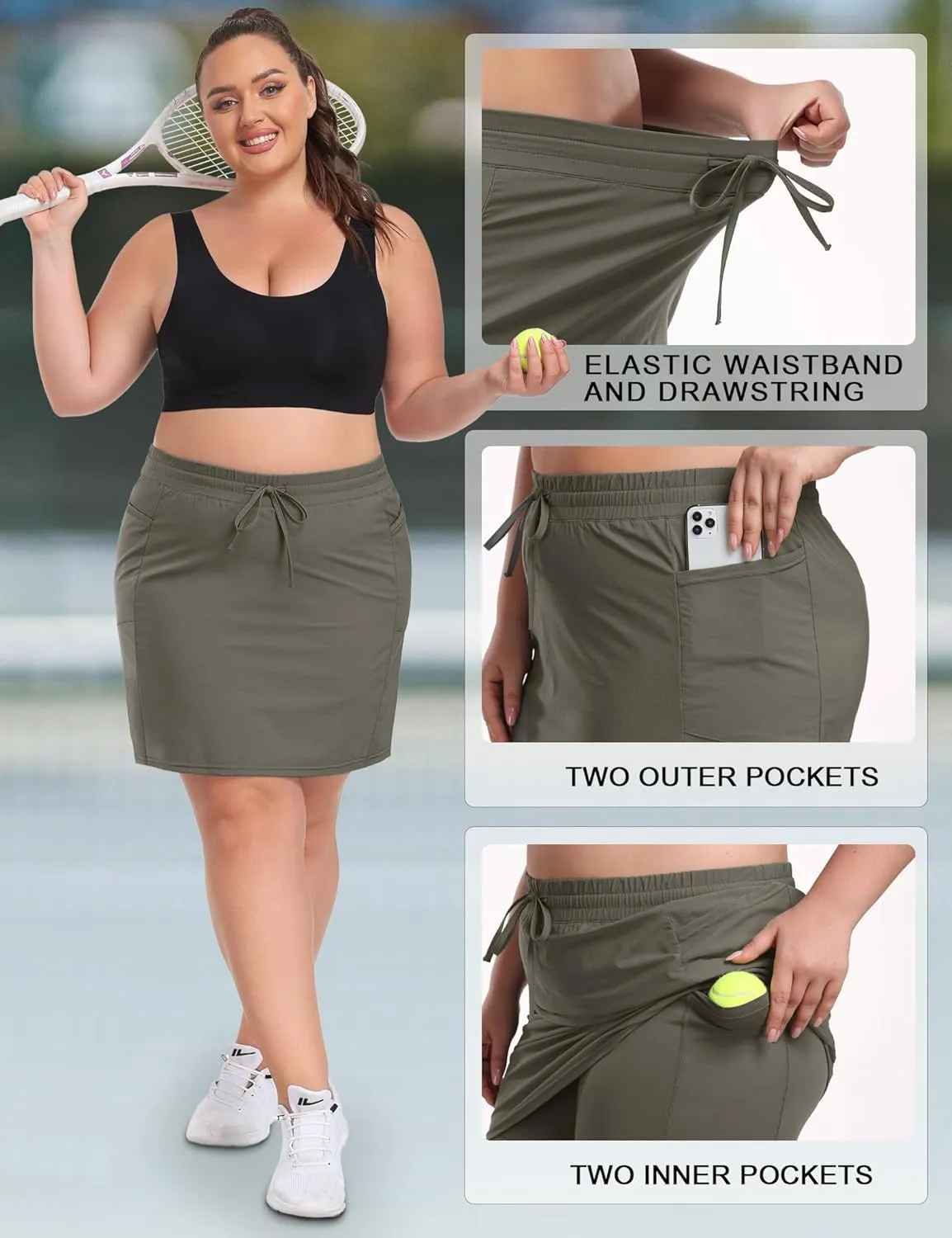 COOTRY Women's Plus Size Golf Skorts with Pockets Built-in Shorts Active Skirts for Tennis Pickleball Running Gym