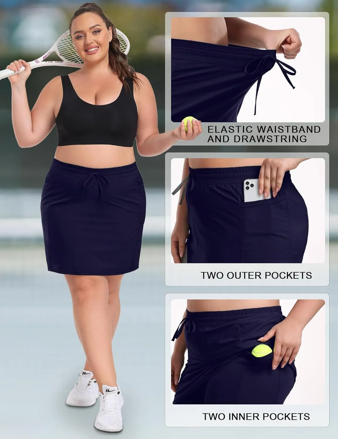 COOTRY Women's Plus Size Golf Skorts with Pockets Built-in Shorts Active Skirts for Tennis Pickleball Running Gym