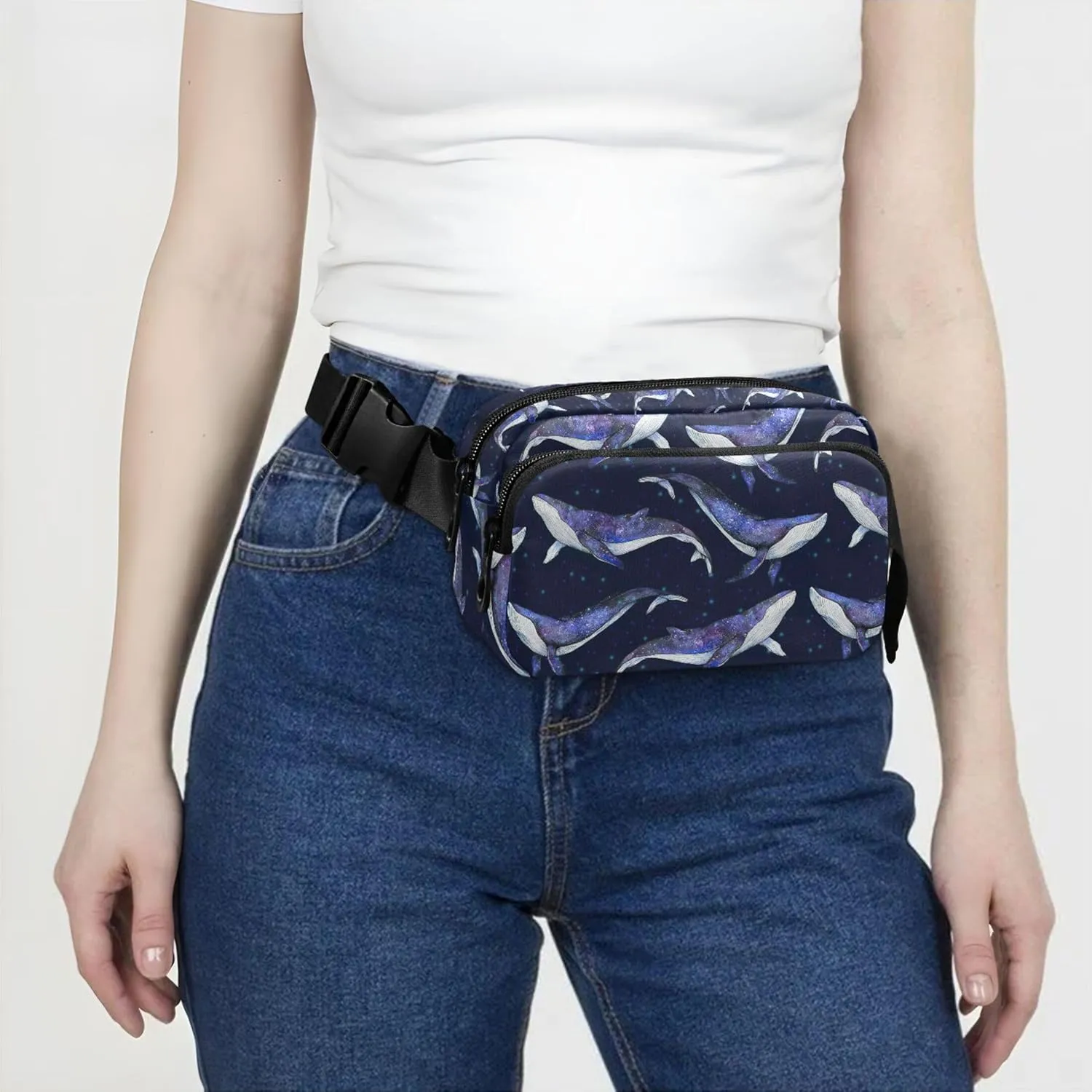 Cosmic Whales Watercolor Women Fanny Packs Bright Color Hip Pack Belt Bag Waterproof Waist Pouches for Men