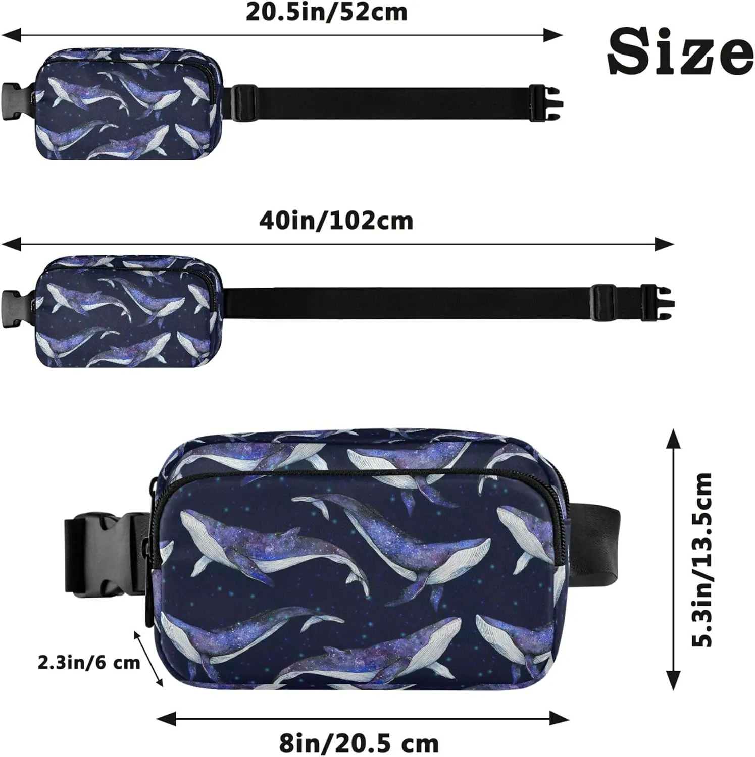 Cosmic Whales Watercolor Women Fanny Packs Bright Color Hip Pack Belt Bag Waterproof Waist Pouches for Men
