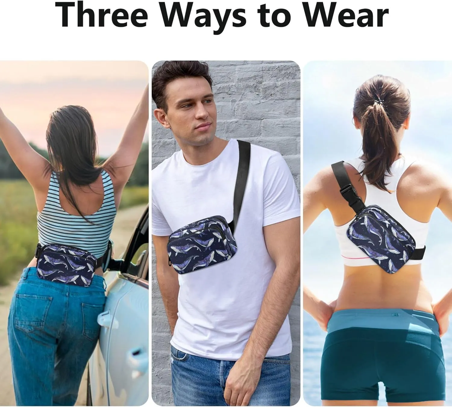 Cosmic Whales Watercolor Women Fanny Packs Bright Color Hip Pack Belt Bag Waterproof Waist Pouches for Men