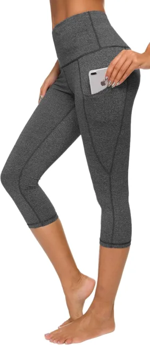Custer's Night Women's High Waisted Yoga Capris with Pockets Tummy Control Workout Sports Running Capri Leggings