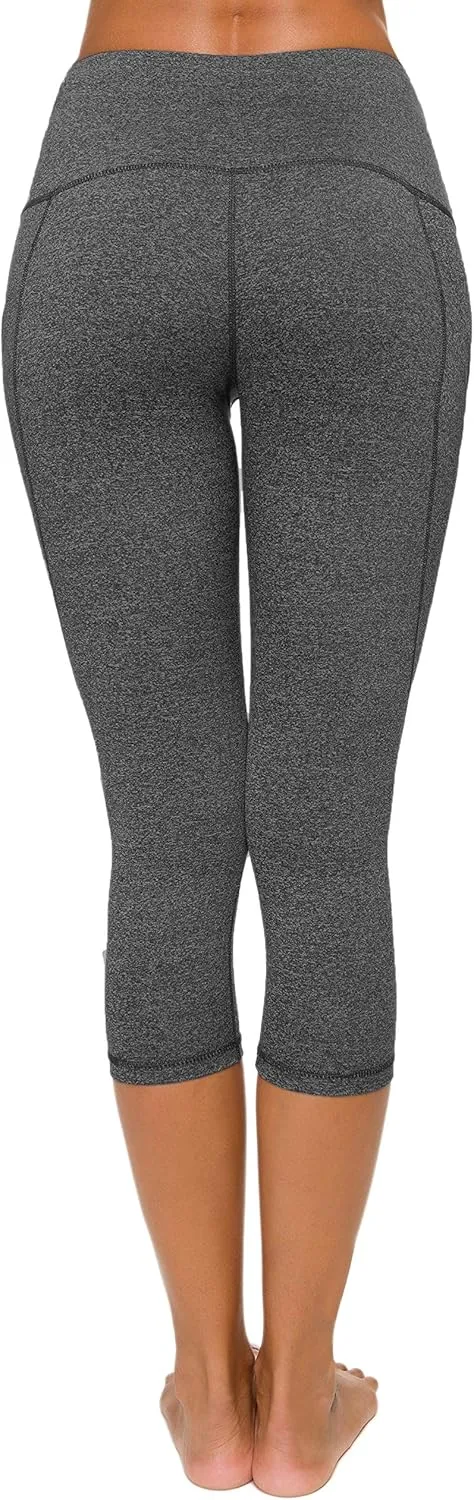 Custer's Night Women's High Waisted Yoga Capris with Pockets Tummy Control Workout Sports Running Capri Leggings