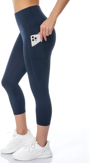 Custer's Night Women's High Waisted Yoga Capris with Pockets Tummy Control Workout Sports Running Capri Leggings