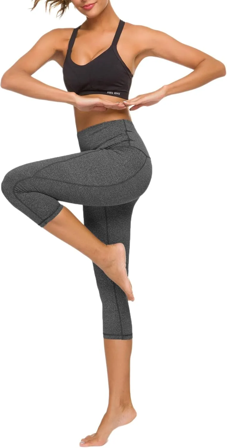 Custer's Night Women's High Waisted Yoga Capris with Pockets Tummy Control Workout Sports Running Capri Leggings