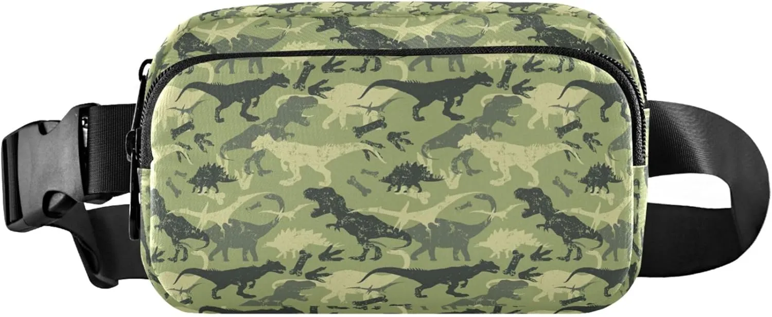 Custom Camouflage Dinosaur Green Women Fanny Packs Waterproof Hip Pack Belt Bag Festival Waist Pouches for Men