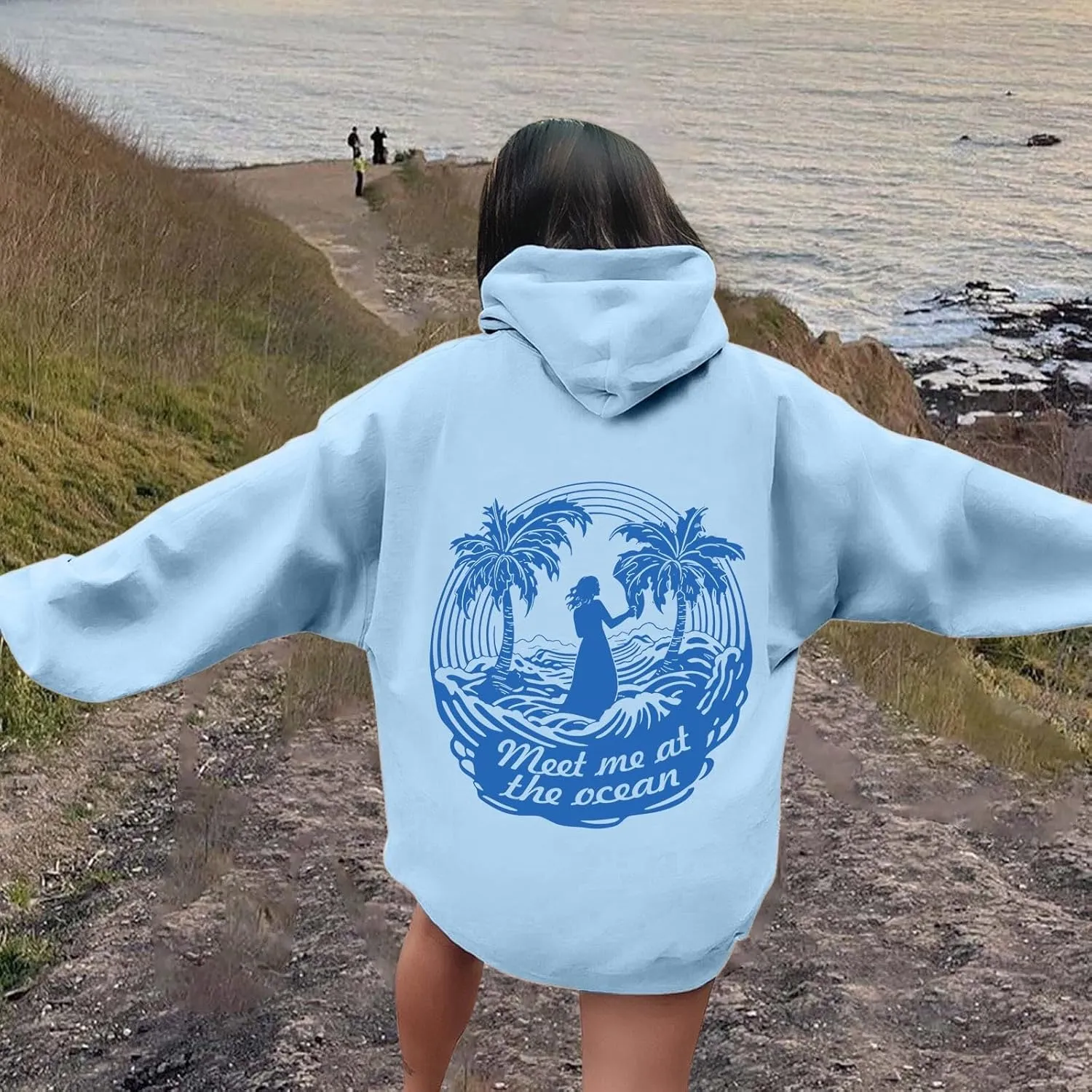 Cute Hoodies Womens Pink Graphic Oversized Hoodies Letter Print Casual Long Sleeve Drawstring Pullover Tops