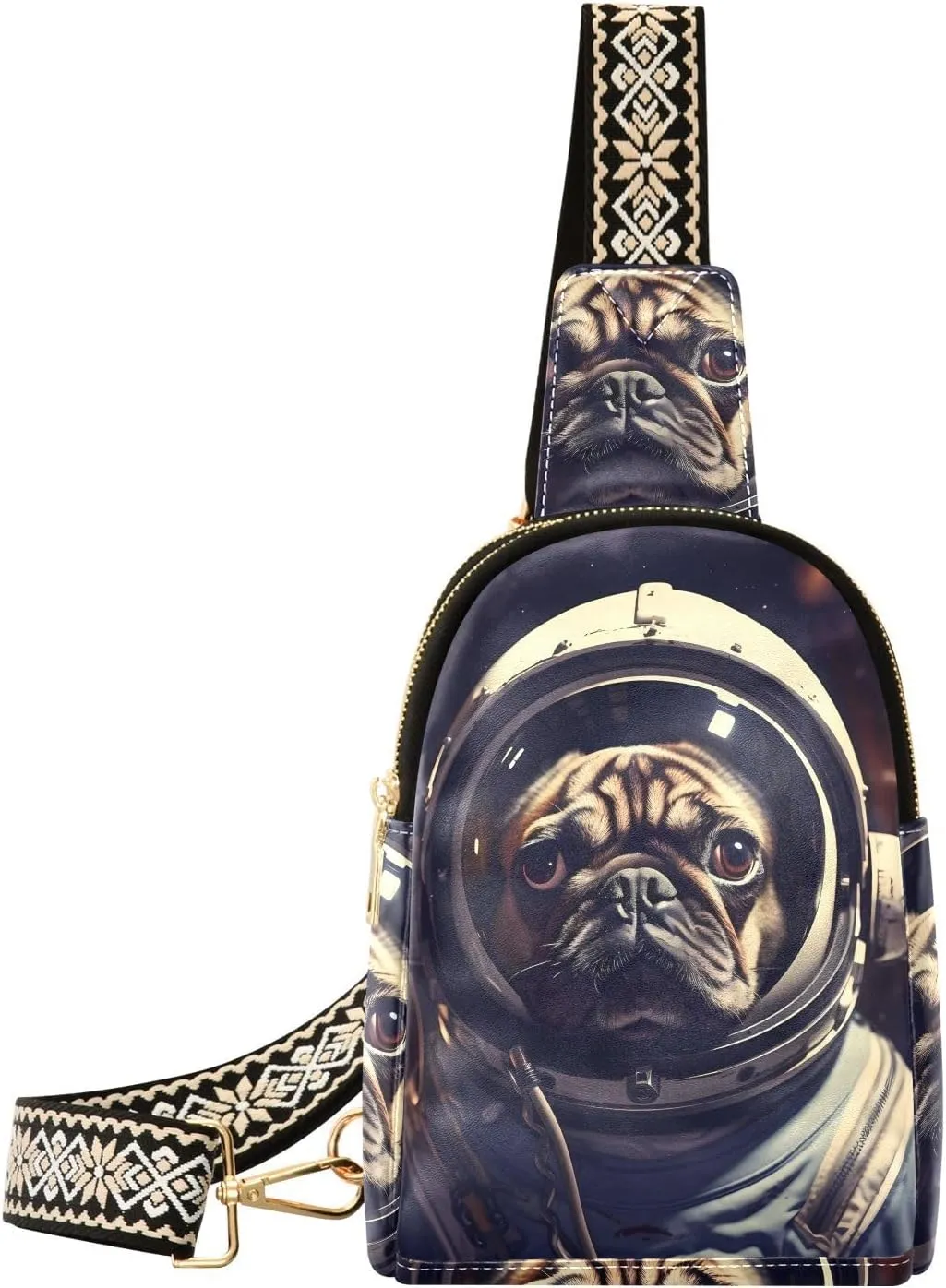 Cute Pug Dog Astronaut Sling Bag for Women Fanny Packs for Women Small Leather Fanny Pack Crossbody Bags Fashion Waist Packs Chest Bag for Travel 21340426
