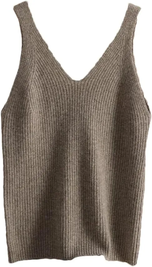 DBFBDTU Women Cashmer Camisole V-Neck And Back Round Neck Tops Tank Sleeveless Knitted Inner Wear Vest Crop