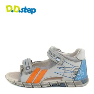D.D. Step big kid boy sandals grey with orange stripes and blue heel size US 13-4