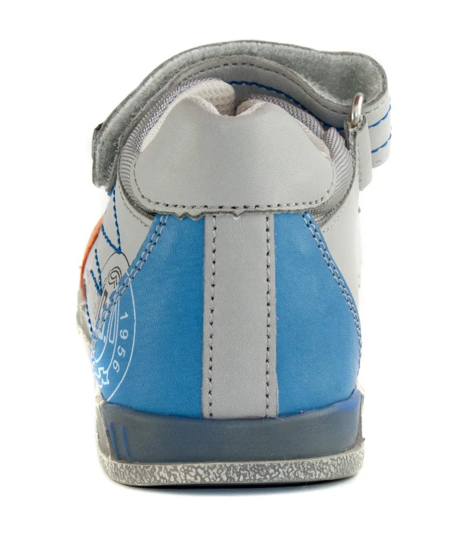 D.D. Step big kid boy sandals grey with orange stripes and blue heel size US 13-4