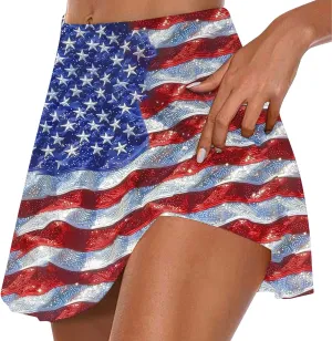 DDAPJ pyju Athletic Skorts for Women American Flag Print Patriotic Shorts High Waisted Golf Tennis Skirts 4th of July 2025