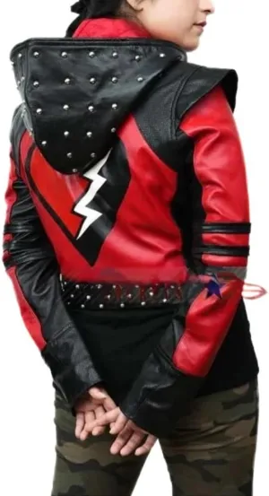Decndents the rise of costume red Kyle cetrall hooded jacket women, red studded costume jacket coat adult