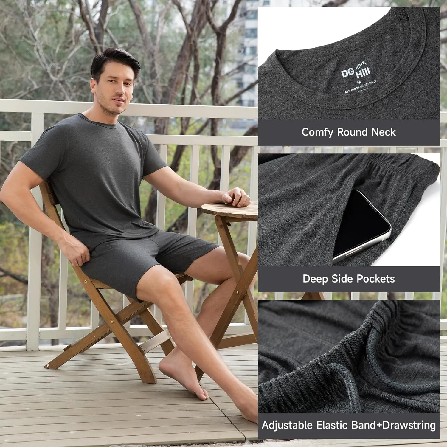 DG Hill Mens Pajamas Set Shorts - Pajama Pants Sleepwear Shorts PJS Sets - Summer Pajamas Cool Pants Short Soft PJS for Men