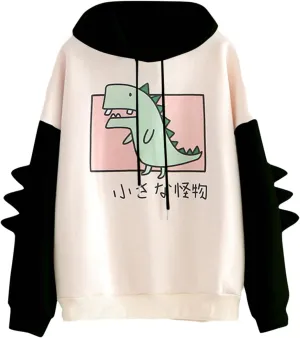 Dinosaur Hoodie Kawaii Pullover Cute Hooded Sweatshirt For womens