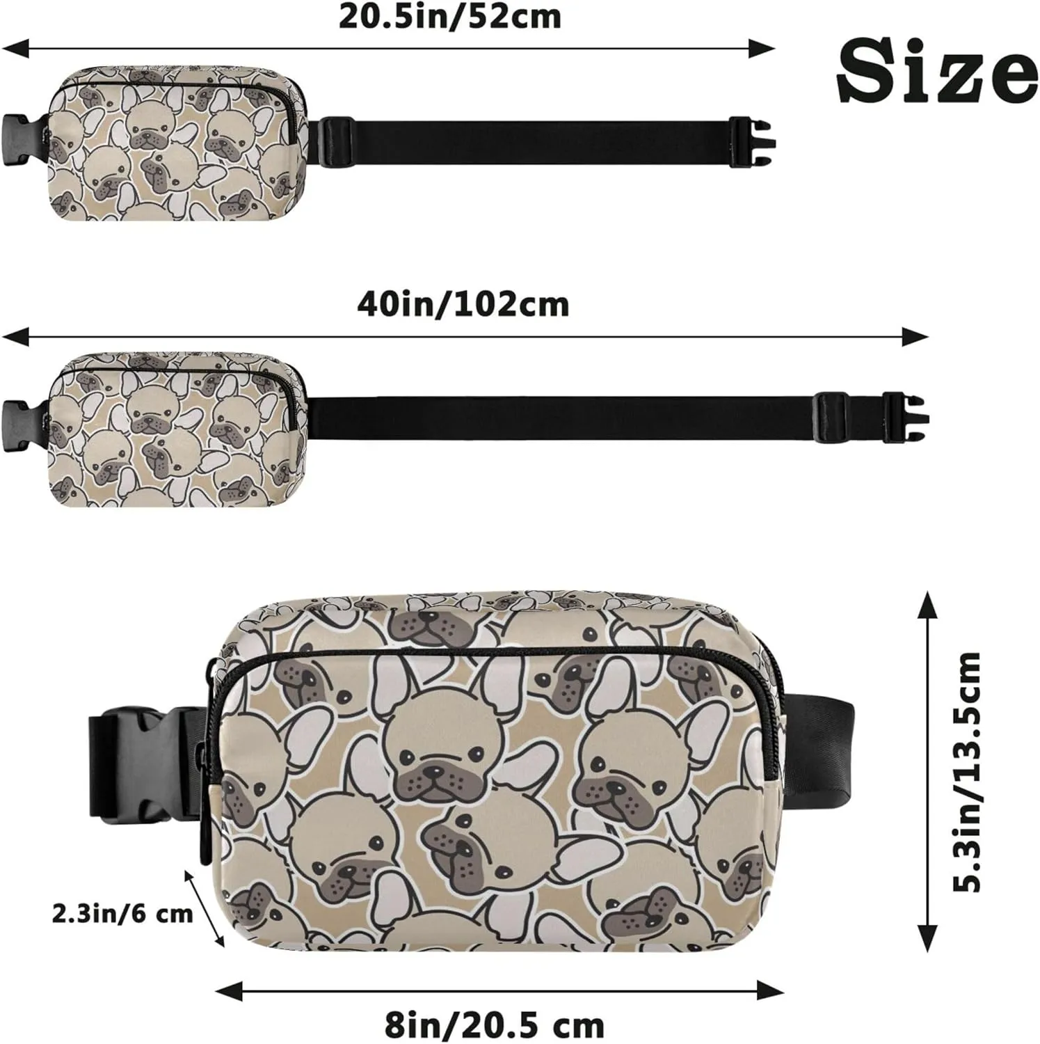 Dog French Bulldog Pug Waterproof Fanny Packs for Women Belt Bag Hip Pack Bright Waist Pouches for Men