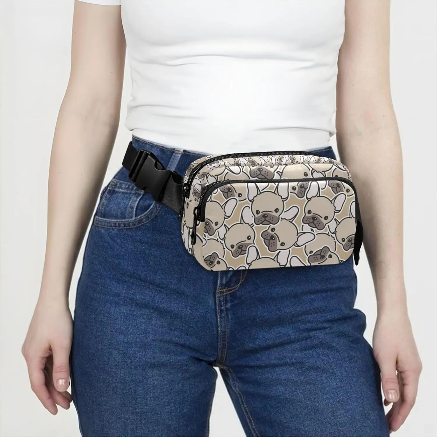 Dog French Bulldog Pug Waterproof Fanny Packs for Women Belt Bag Hip Pack Bright Waist Pouches for Men