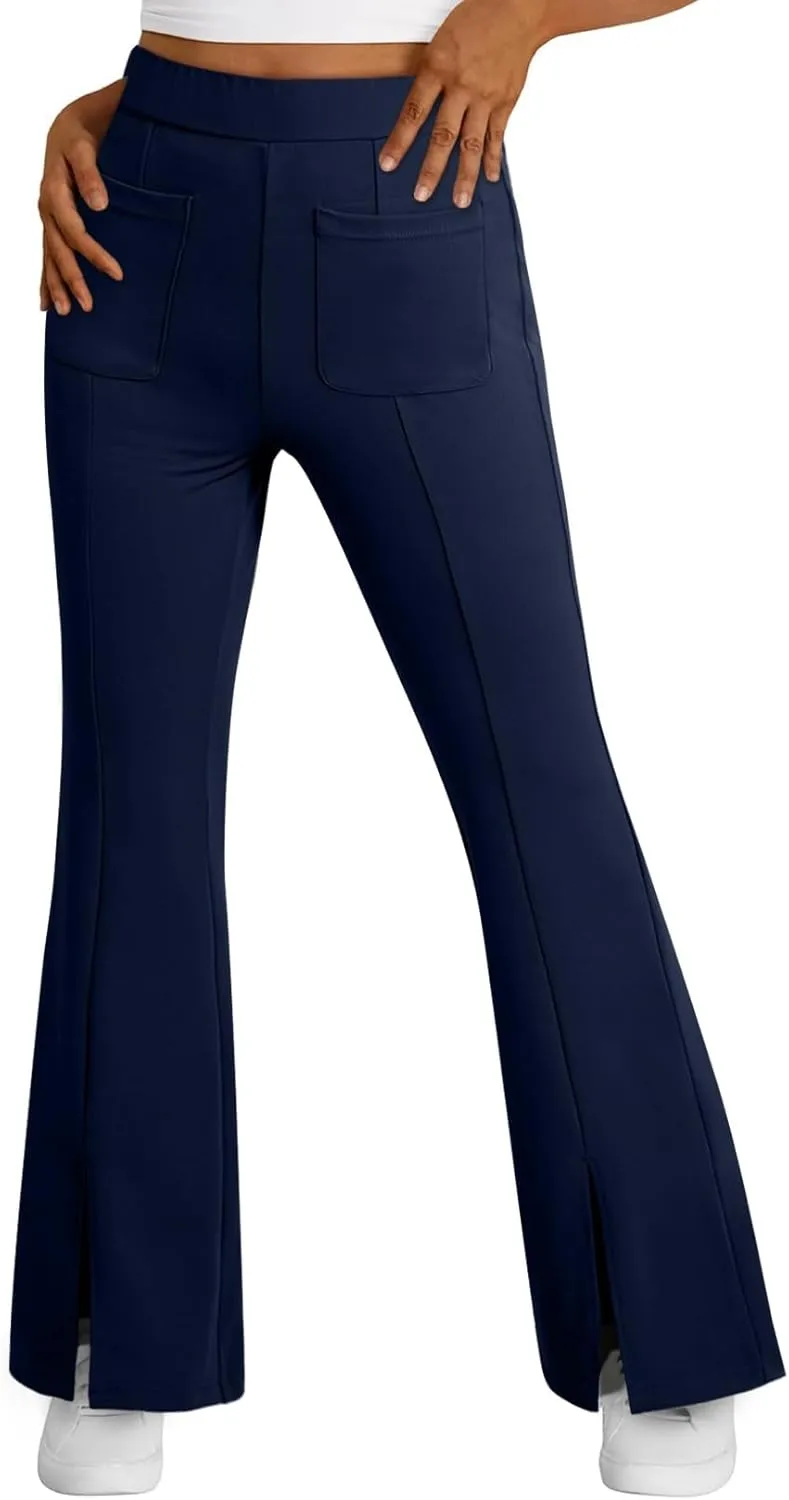 Dokotoo Women's High Waist Dress Pants with Pockets Yoga Business Casual Work Pants Split Hem Stretchy Trousers