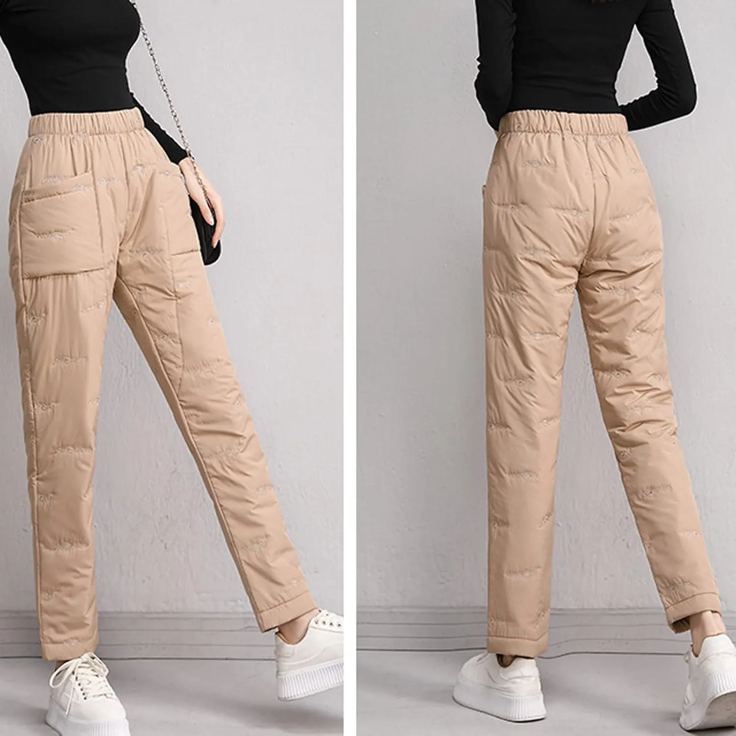 Down Pants for Women Lightweight Puffy Hiking Pants Thermal High Waist Puffer Sweatpants Quilted Snow Ski Trousers