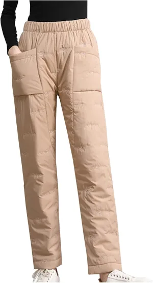 Down Pants for Women Lightweight Puffy Hiking Pants Thermal High Waist Puffer Sweatpants Quilted Snow Ski Trousers