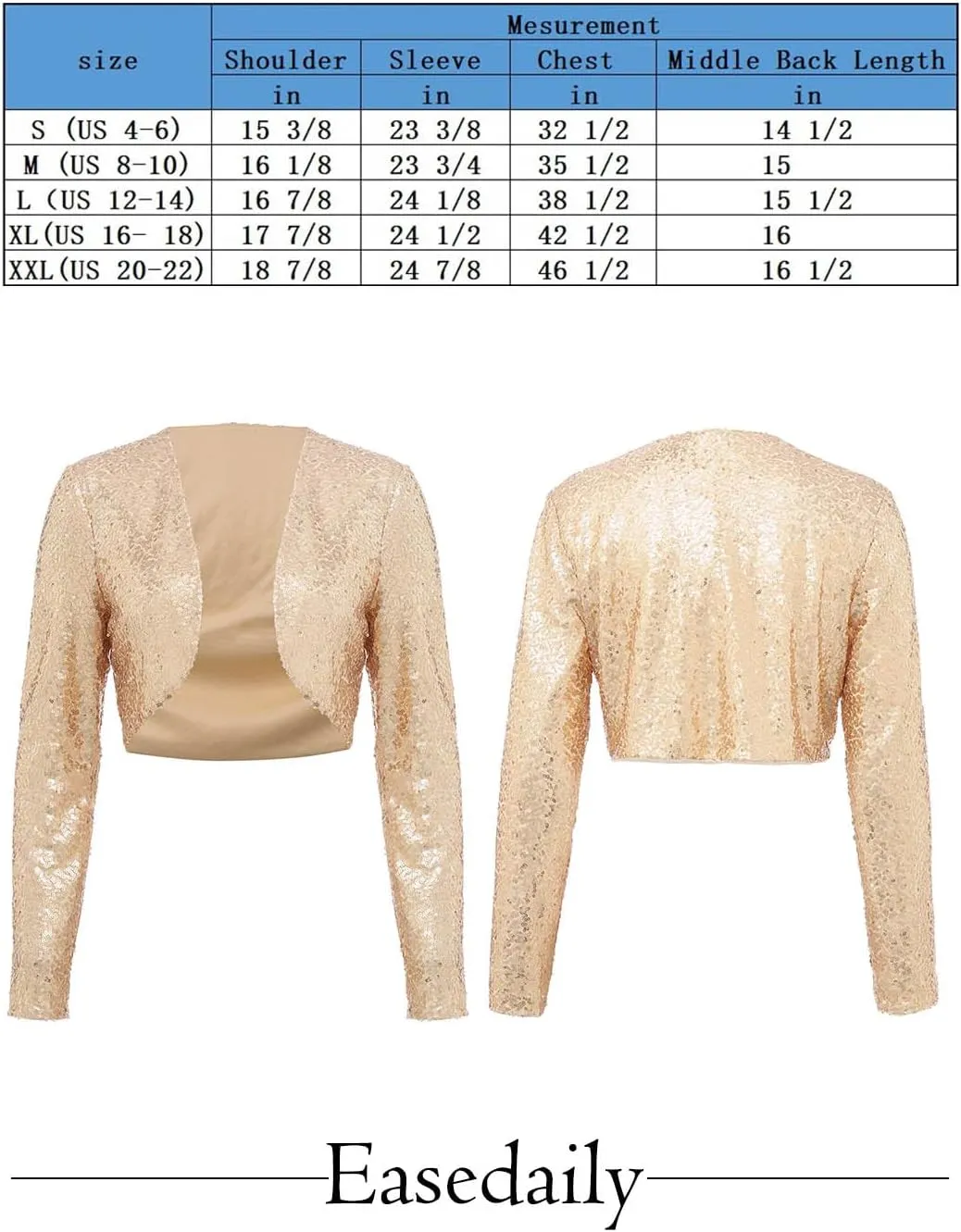 EASEDAILY Sequins Bolero Shrug Jackets Long Sleeve Cropped Top Wedding Party Evening Dress Sparkle Blazer for Women and Girls