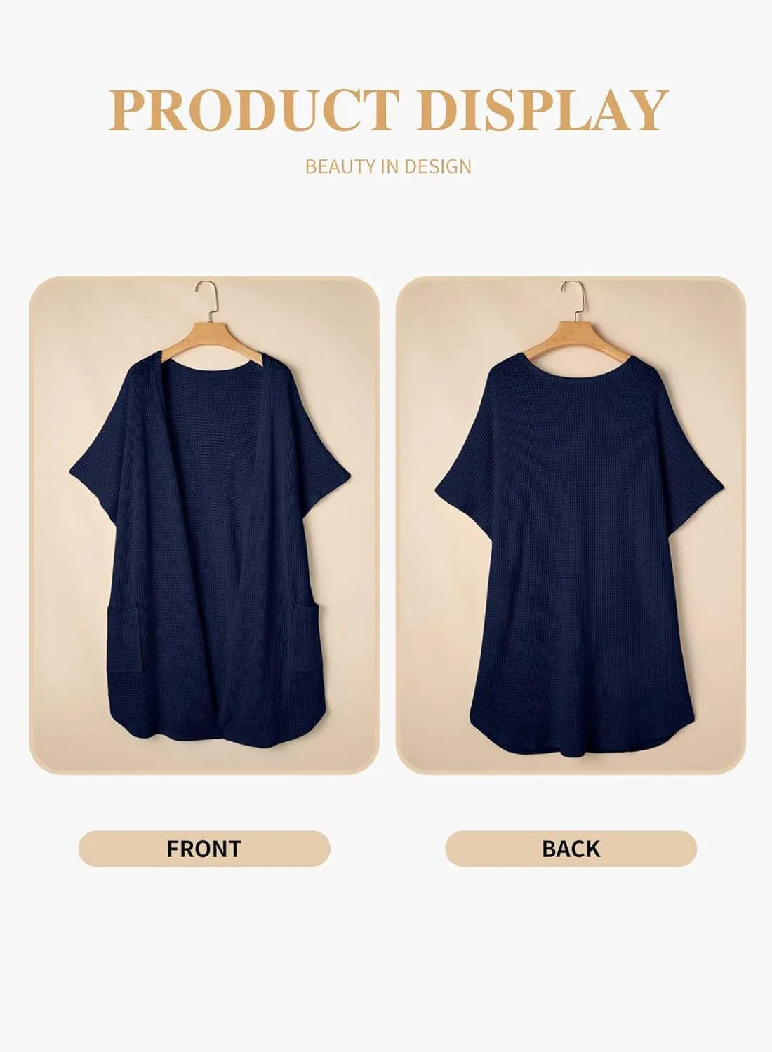 Eytino Womens Plus Size Cardigan Casual Short Sleeve Waffle Knit Long Kimono Open Front Tops with Pockets(1X-5X)